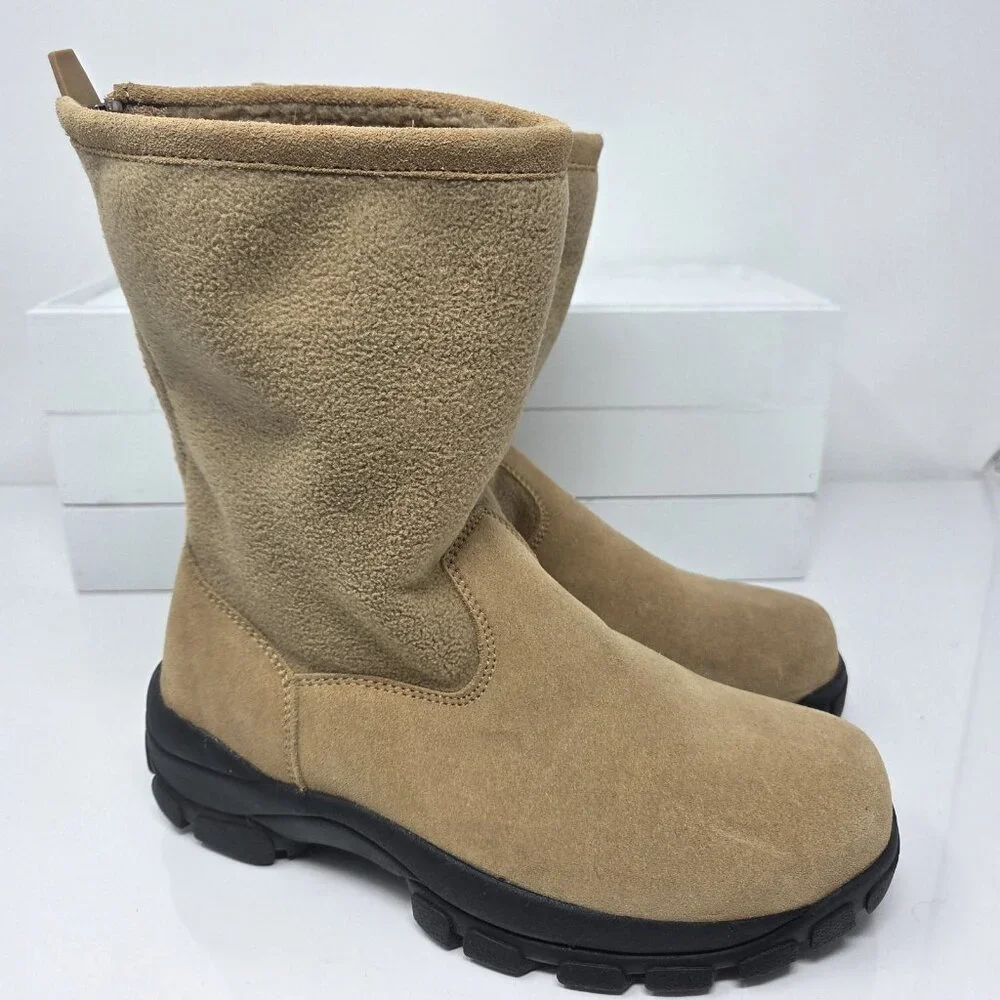Lands End Girls Tan Suede Fleece Lined Winter Boots Size 3 (Fits Womens 4.5 – 5)